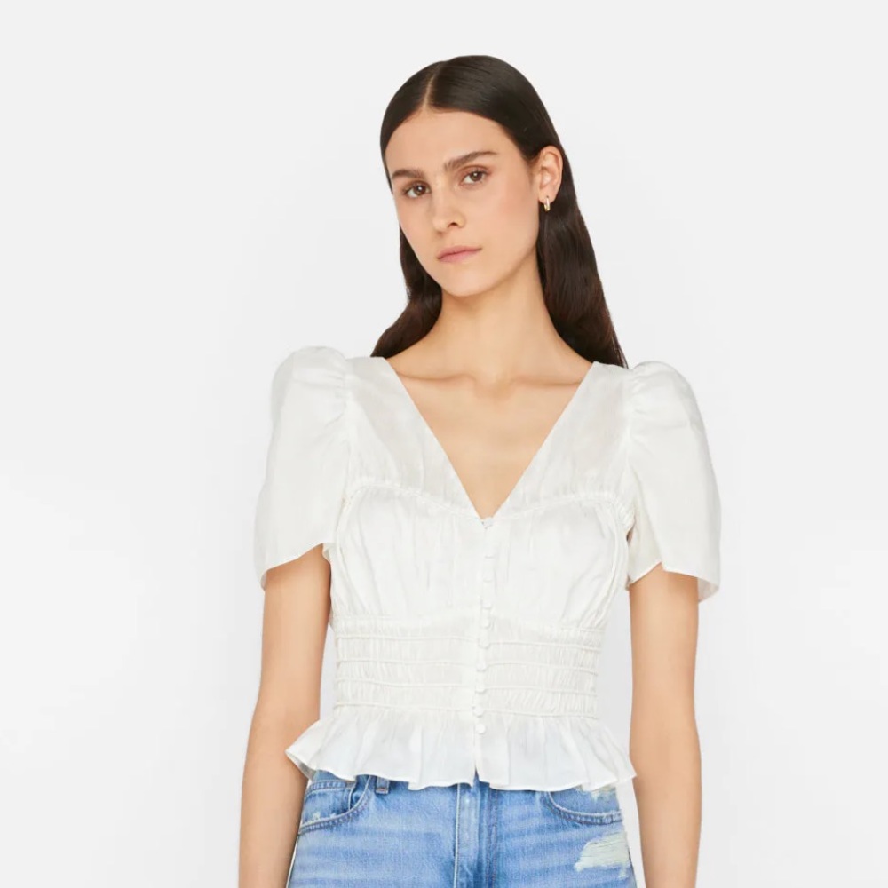 FRAME White Puff Sleeve Top